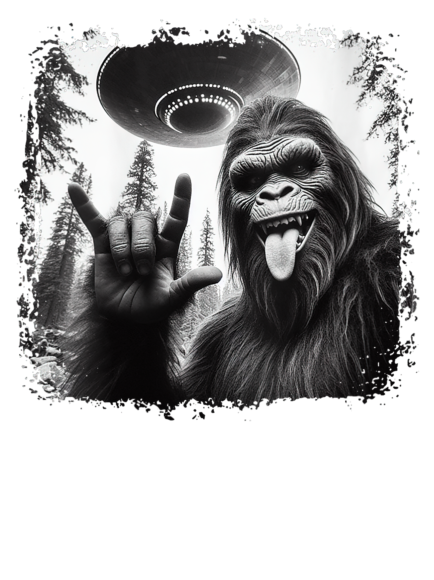 11" DTF Print Ready to Press Sasquatch UFO