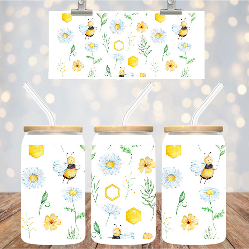16 oz Uv Dtf Cup Wrap Bees Floral 1312