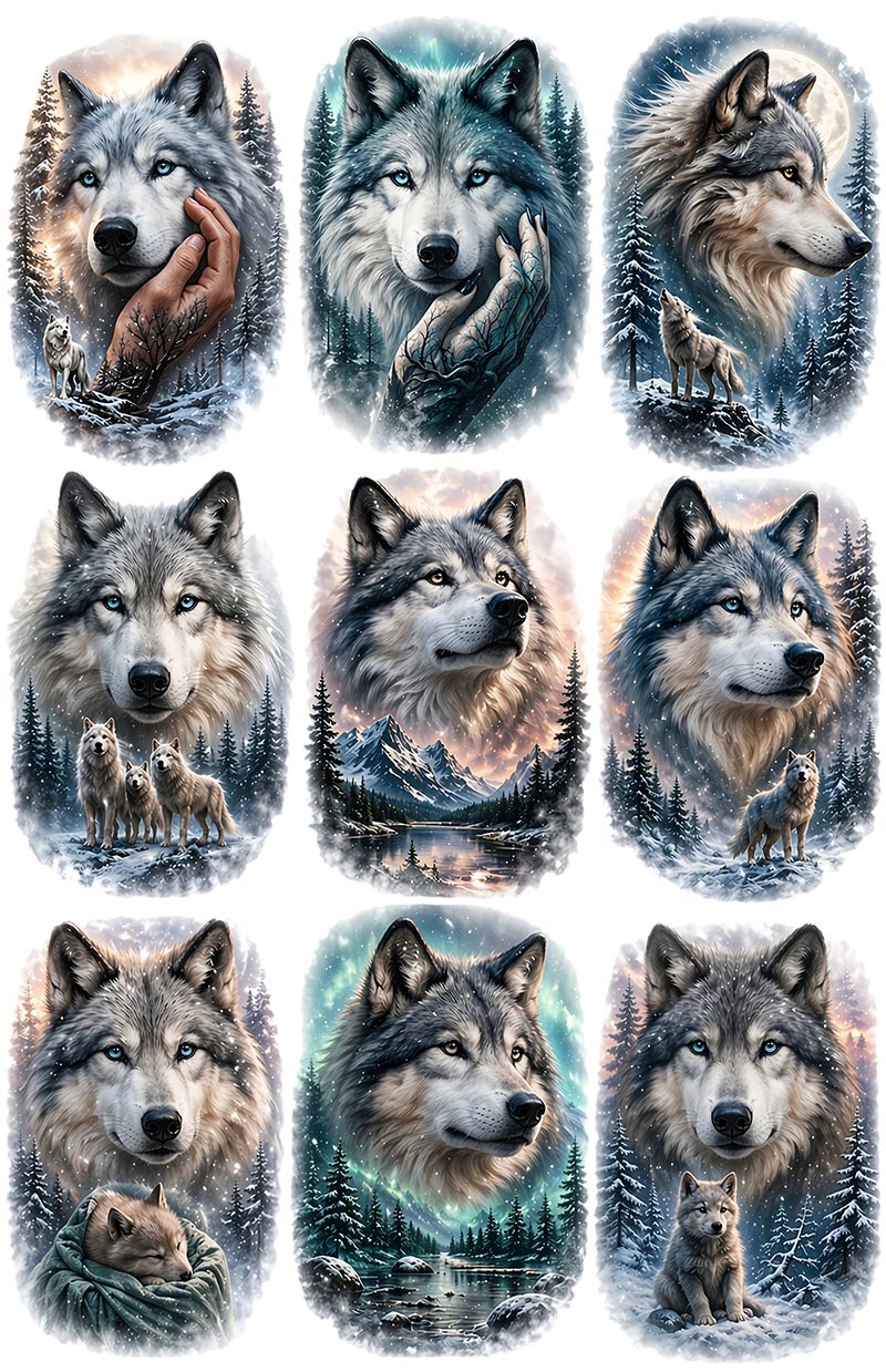 UVDTF 9.5 x 14 Element Sheet Winter Wolves Color 1017