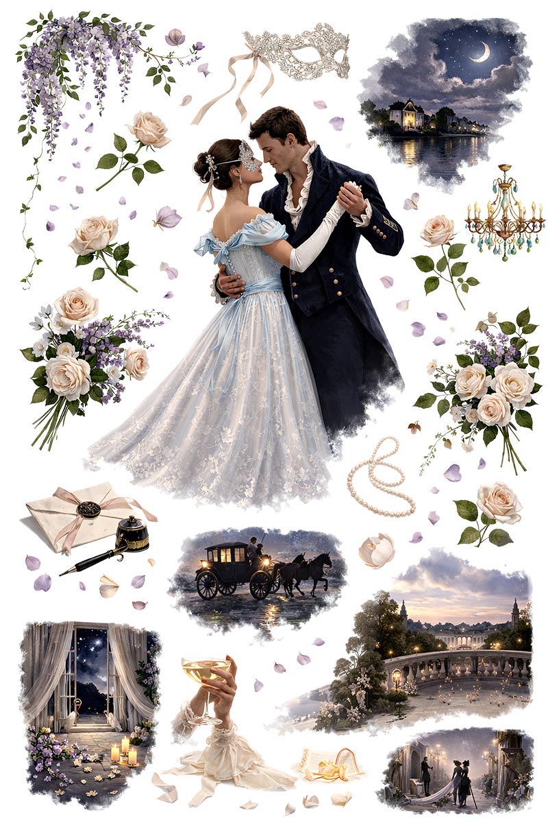 UVDTF 9.5 x 14 Element Sheet Midnight Masquerade Romance 1055