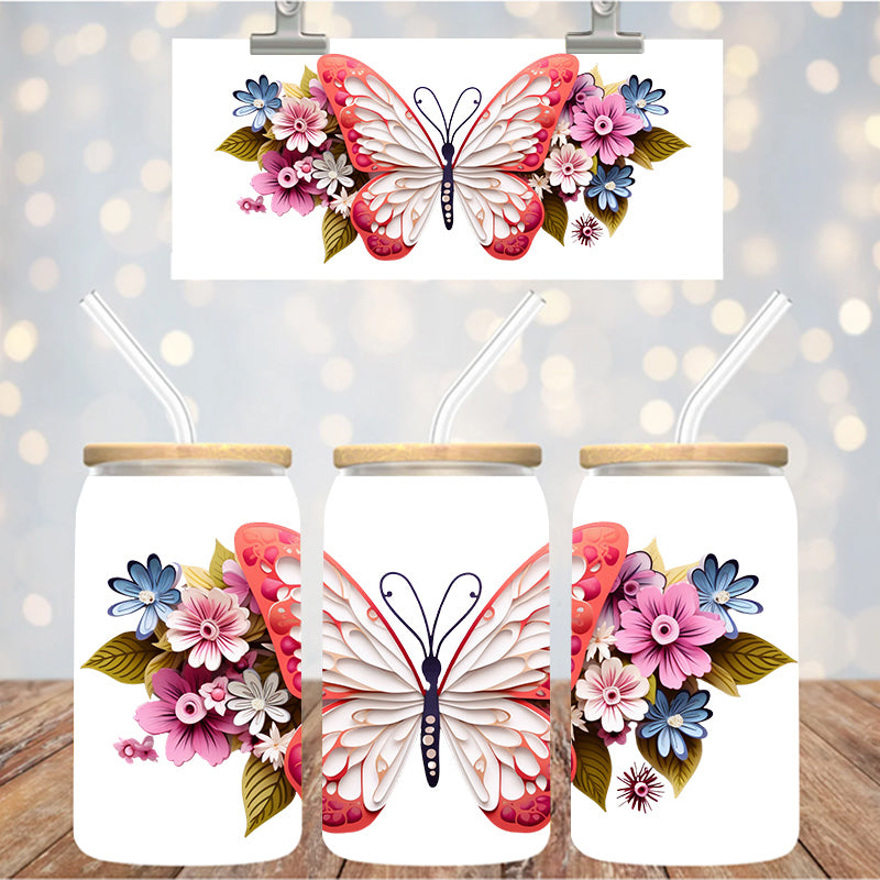 16 oz Uv Dtf Cup Wrap Butterfly Floral 1027