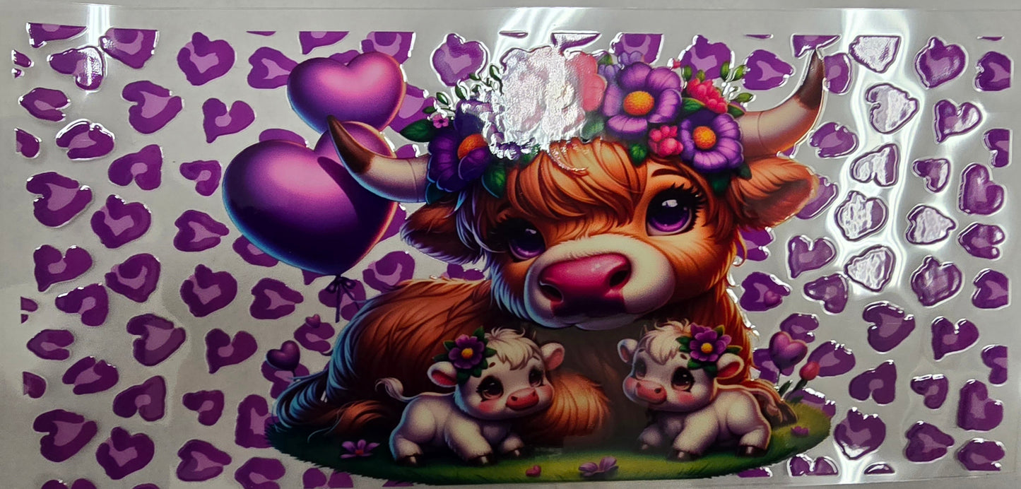 UV DTF 16 oz Cup Wrap Cute Highland Cows 405