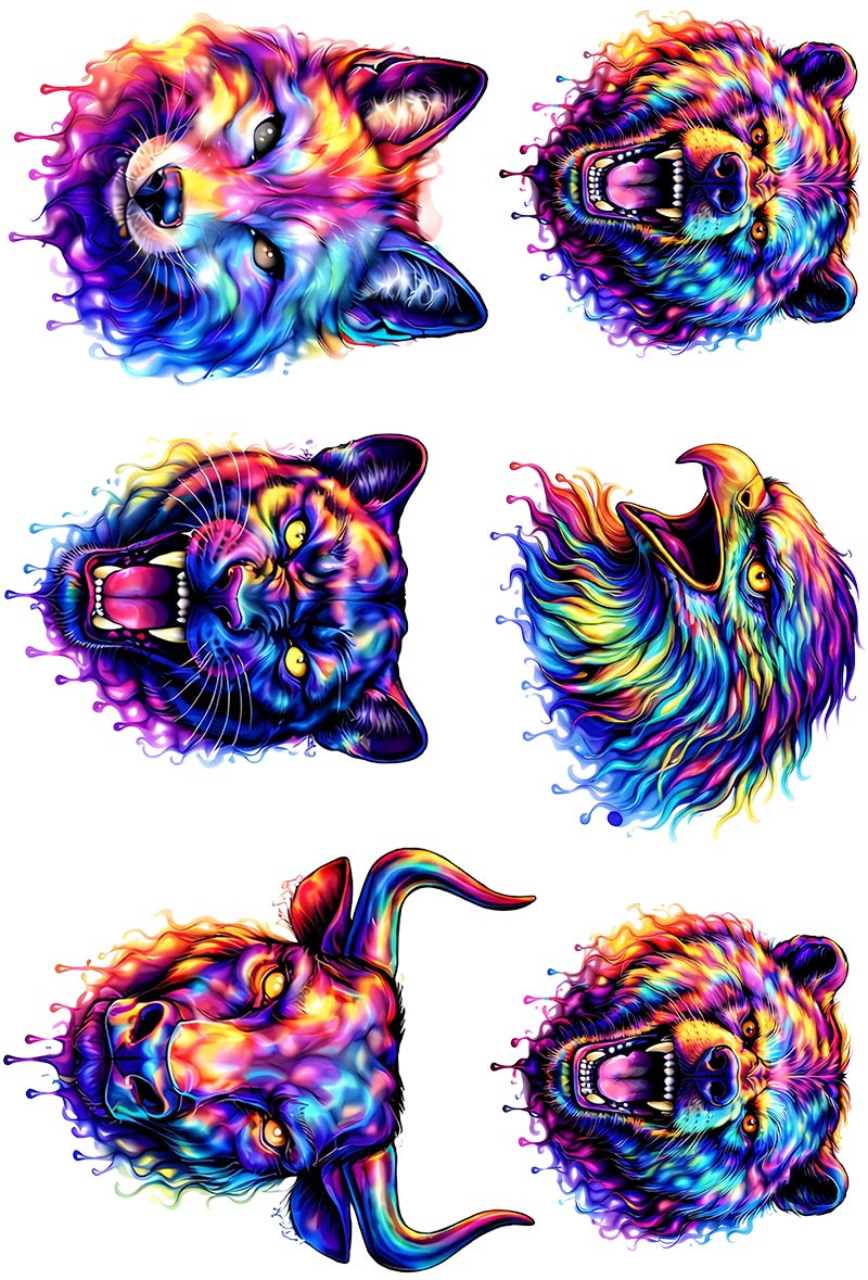 UVDTF 9.5 x 14 Element Sheet Rainbow Wild Animals 1050