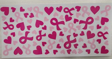 UV DTF Cup Wrap Pink Hearts and Ribbons 320