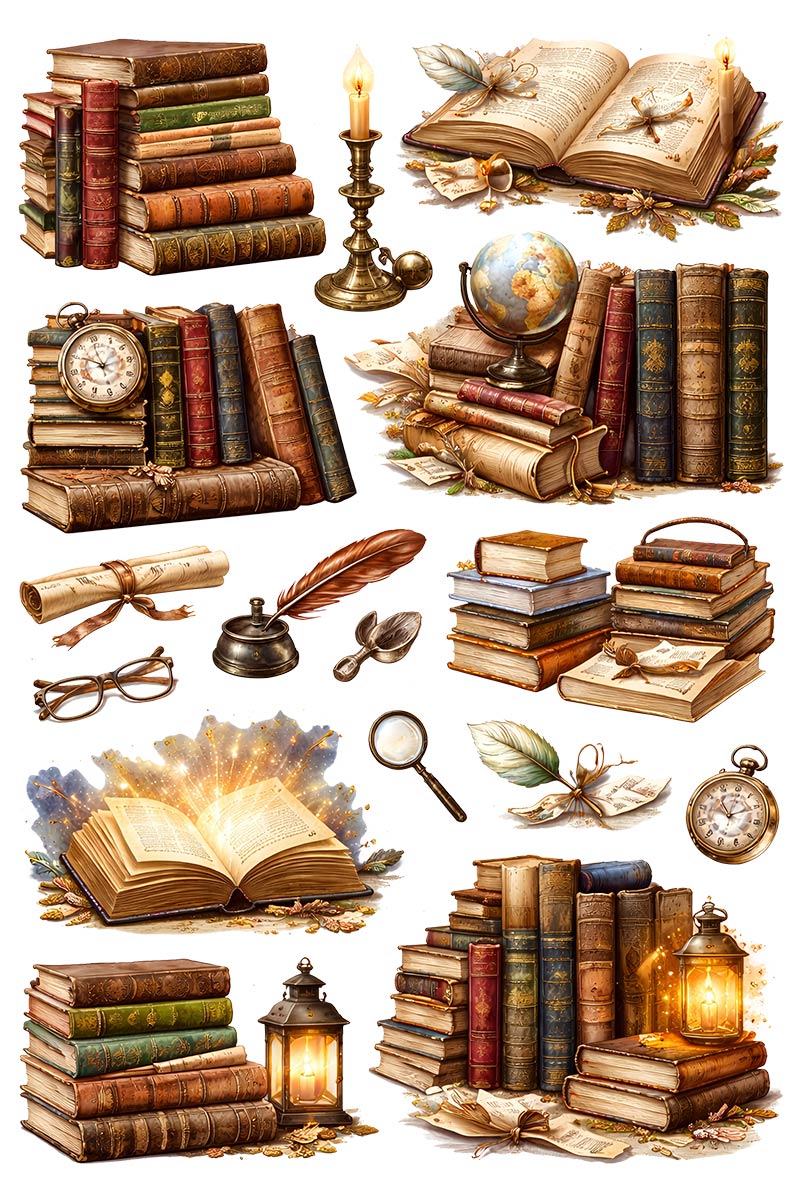 UVDTF 9.5 x 14 Element Sheet Vintage Library & Books 939