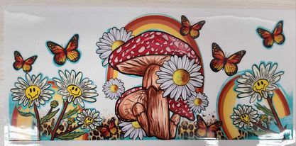 UV DTF 16 oz Cup Wrap Mushroom Butterflies and flowers 378