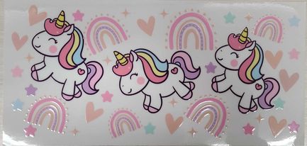 UV DTF 16 oz Cup Wrap Unicorns and Rainbows 388