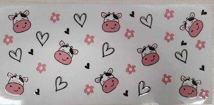 UV DTF 16 oz Cup Wrap Cows Hearts flowers 392