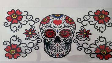 UV DTF 16 oz Cup Wrap Skull and Flowers 493