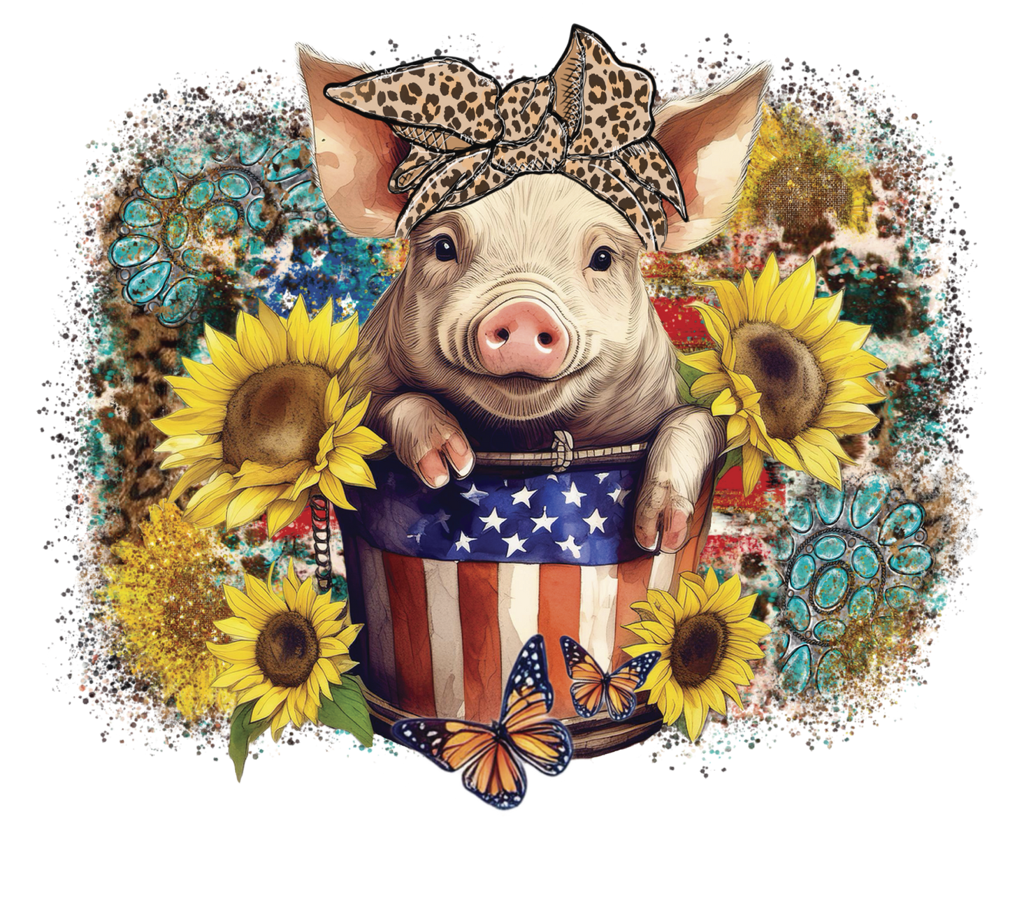 11" DTF Print Ready to Press 4th of July Pig 0085