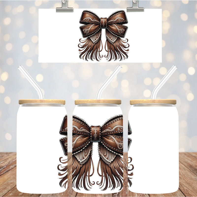 4" Decal Uvdtf Wrap Leather Bow Cowgirl D157