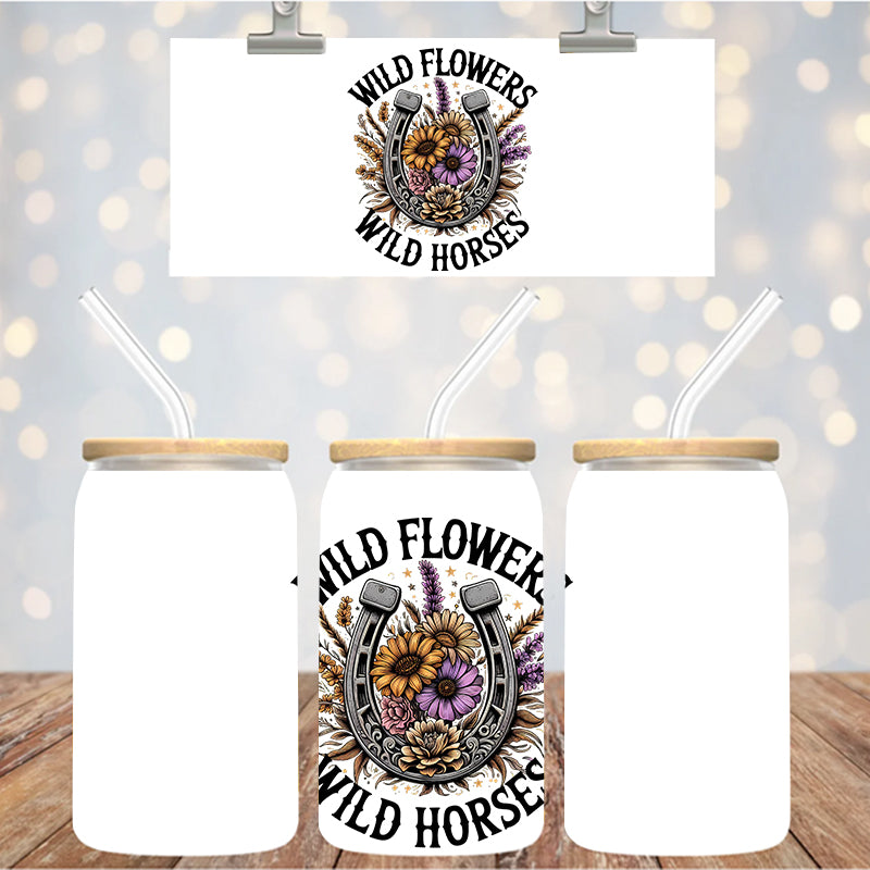 4" Decal Uvdtf Wrap Wild Flowers Wild Horses D117