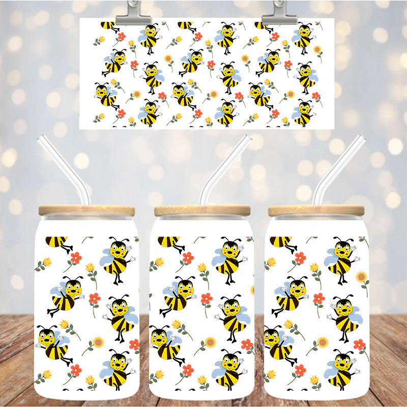 16 oz Uv Dtf Cup Wrap Cute Bees Flowers 1306