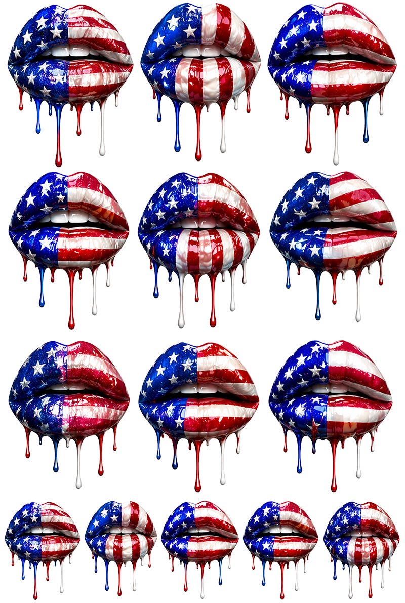 UVDTF 9.5 x 14 Element Sheet Patriotic American Flag Lips 856