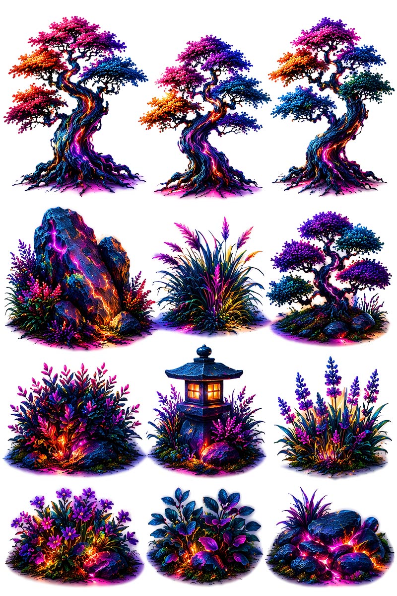 UVDTF 9.5 x 14 Element Sheet Neon Japanese Garden 843