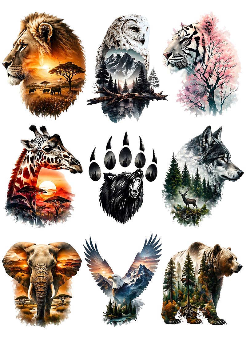 UVDTF 9.5 x 14 Element Sheet Wildlife Double Exposure 1002