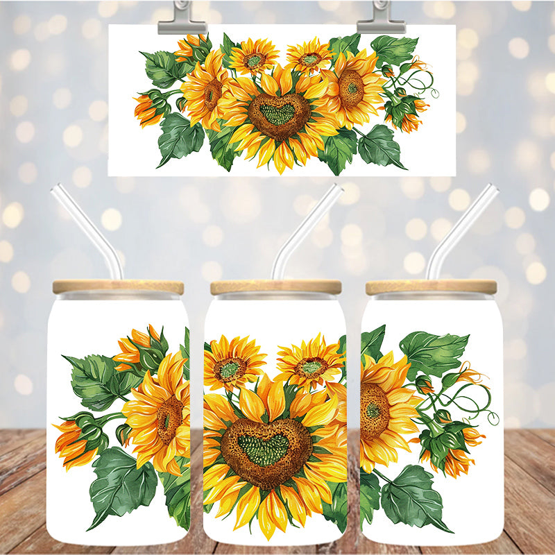 16 oz Uv Dtf Cup Wrap Sunflowers Heart 1033