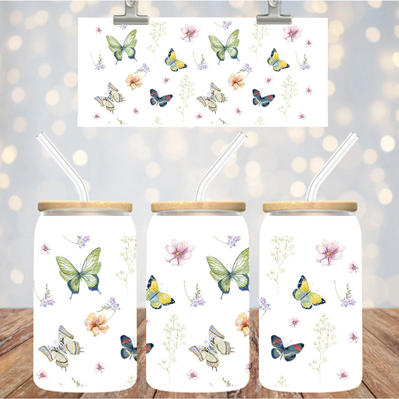 16 oz Uv Dtf Cup Wrap Butterflies Floral 1299