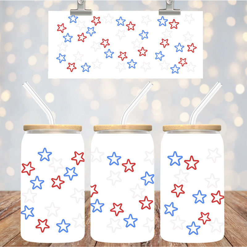 16 oz Uv Dtf Cup Wrap Red White Blue Stars 1207