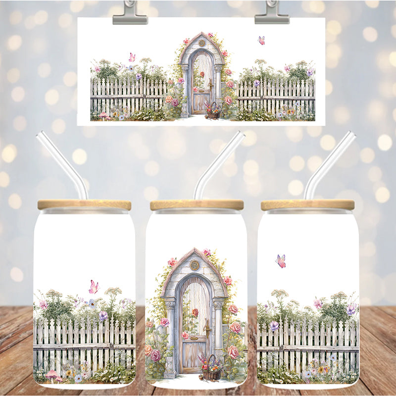 16 oz UvDtf Cup Wrap Garden Gate 1394