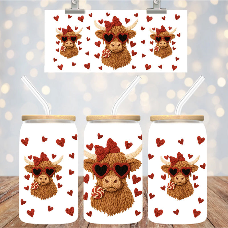 16 oz Uv Dtf Cup Wrap Faux Yarn Highland Hearts 1243