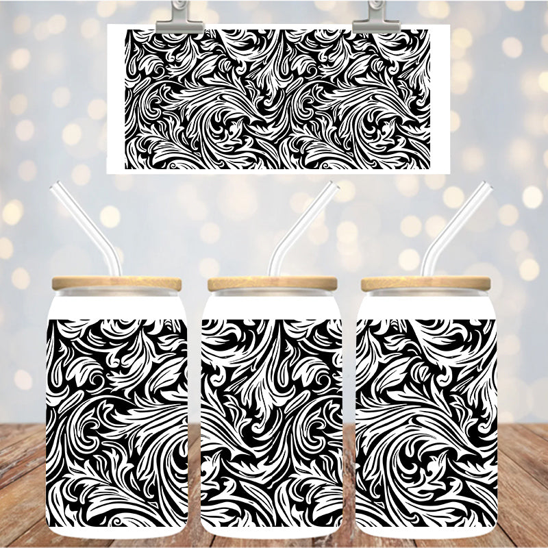 16 oz UvDtf Cup Wrap Tooled Leather Design 1336