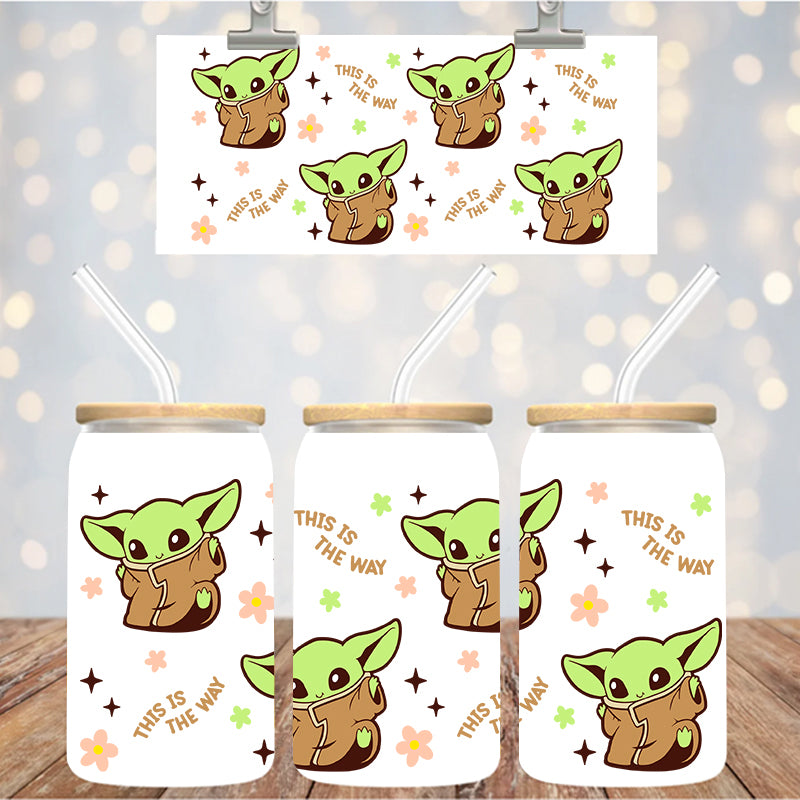 16 oz UvDtf Cup Wrap Green Guy This is the way 1398