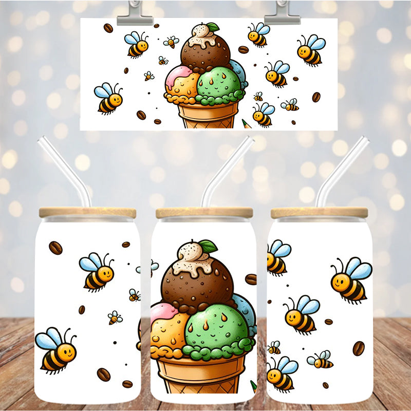 16 oz Uv Dtf Cup Wrap Ice cream and Bees 1041