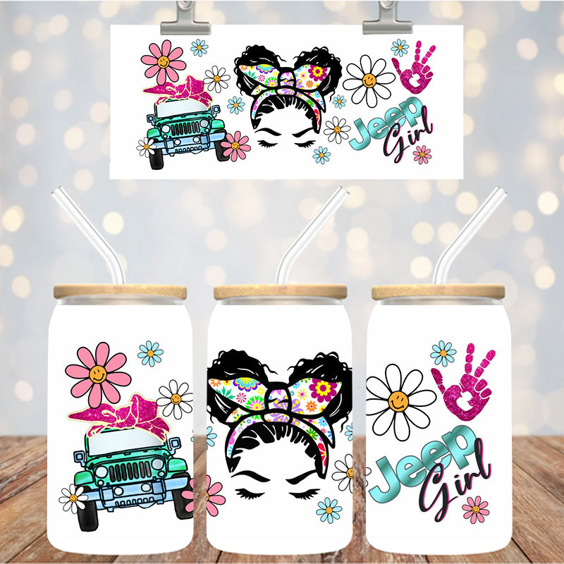 16 oz Uv Dtf Cup Wrap Jeep Girl 1038