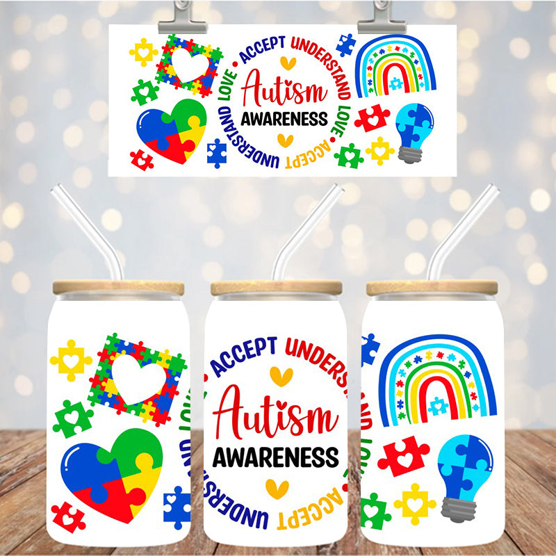 16 oz Uv Dtf Cup Wrap Autism Awareness 1037