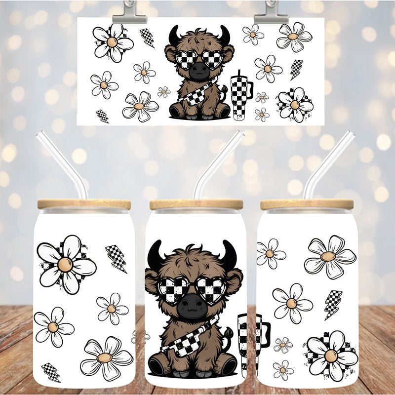 16 oz Uv Dtf Cup Wrap Highland Cow Boujee 1058