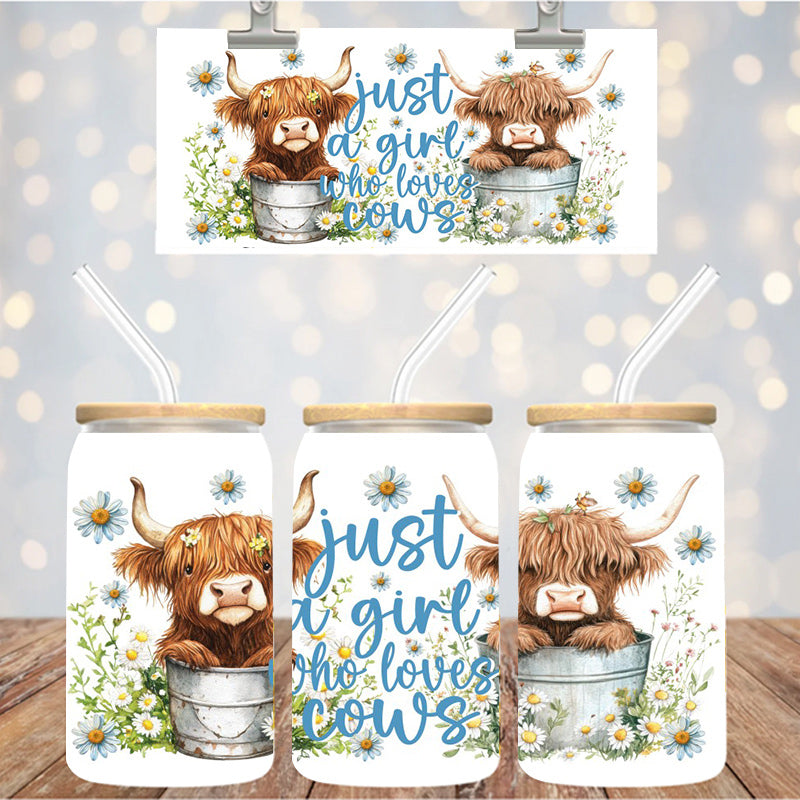 16 oz Uv Dtf Cup Wrap Just A Girl who loves Cows 1091