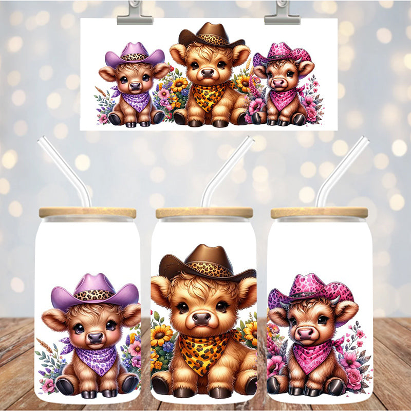 16 oz Uv Dtf Cup Wrap Cowboy Cute Cows 1054