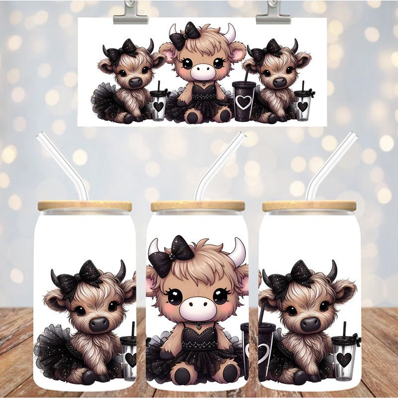 16 oz Uv Dtf Cup Wrap Cute Highland Cows Tutu 1055