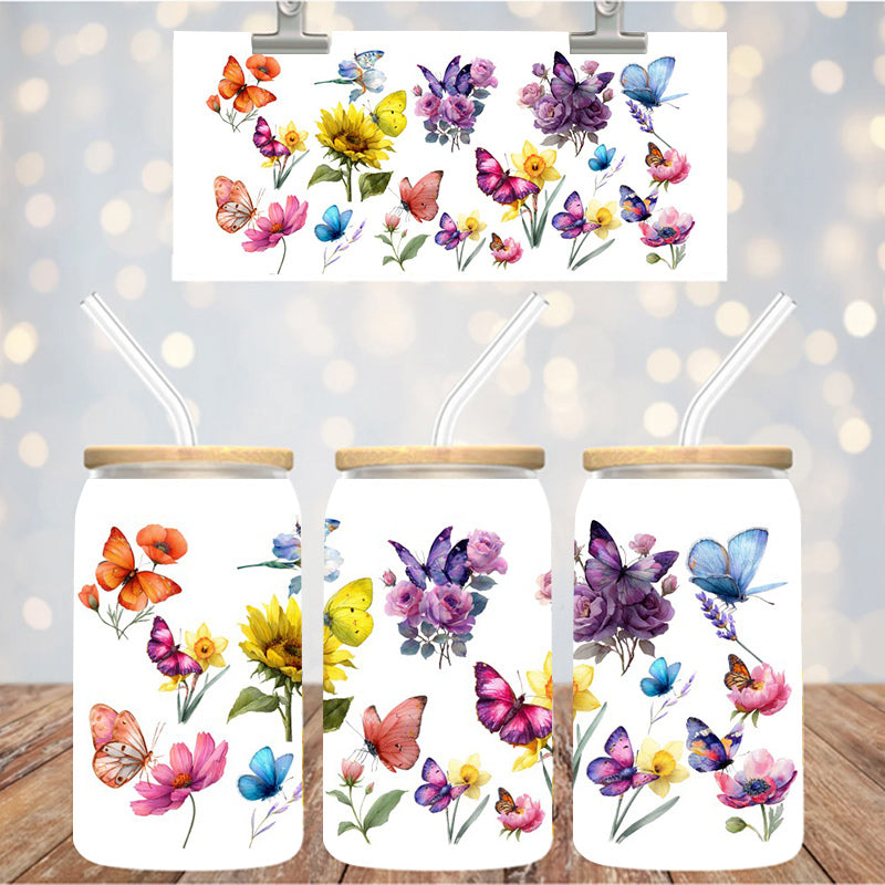 16 oz Uv Dtf Cup Wrap Floral Butterflies 1099