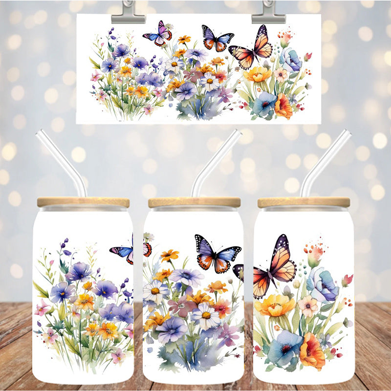 16 oz Uv Dtf Cup Wrap Floral Butterflies 1101