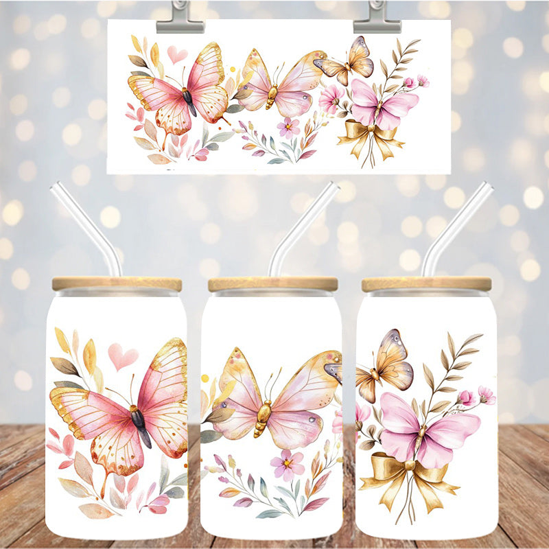 16 oz Uv Dtf Cup Wrap Floral Butterflies 1100