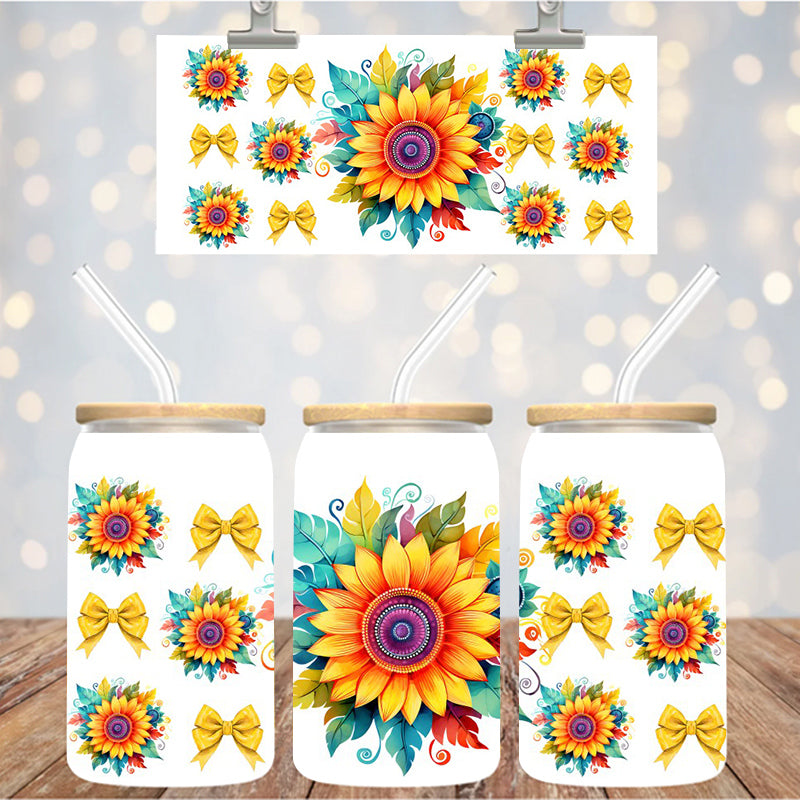 16 oz Uv Dtf Cup Wrap Colorful Sunflowers bows 1053