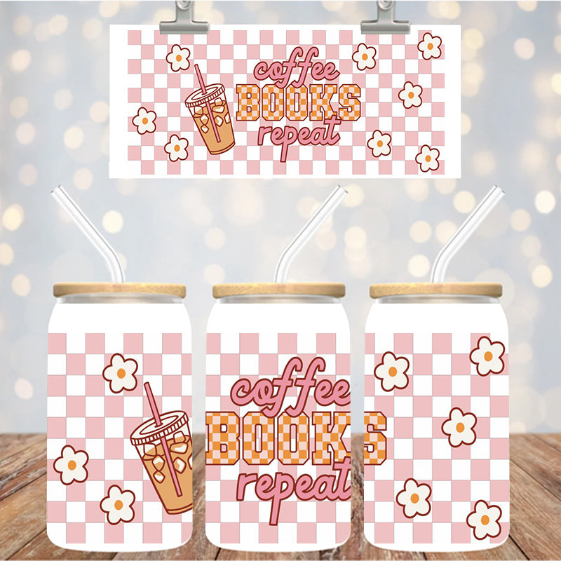 16 oz Uv Dtf Cup Wrap Coffee Books Repeat 1051