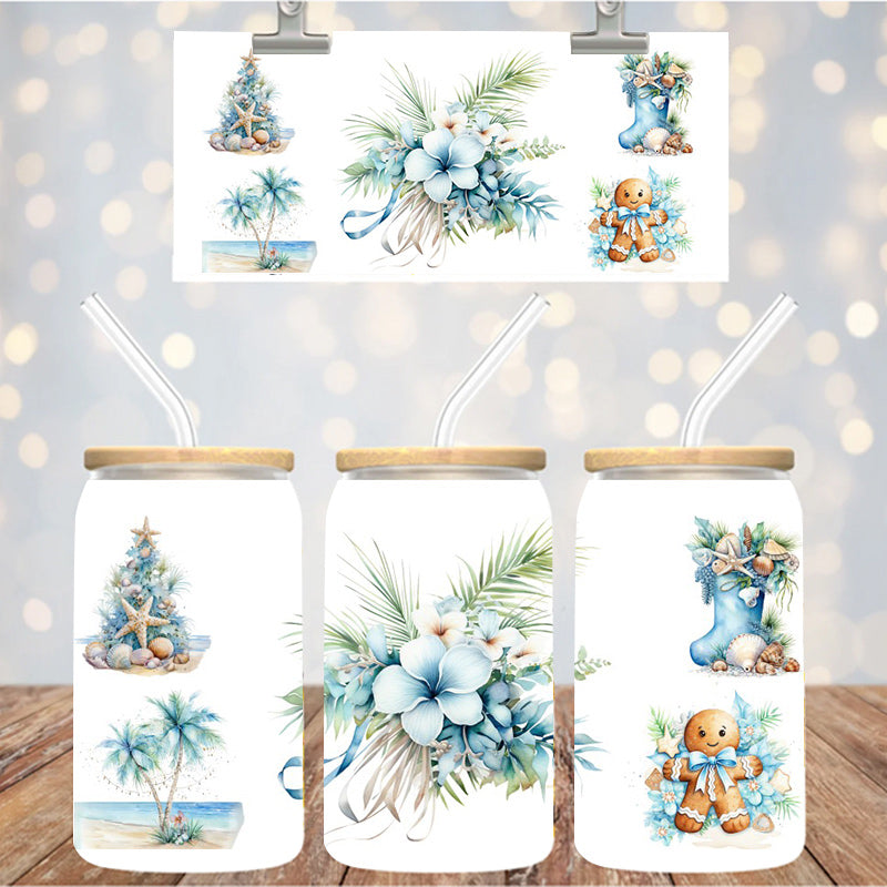 16 oz Uv Dtf Cup Wrap Floral Palm Tree Gingerbread Christmas 1109