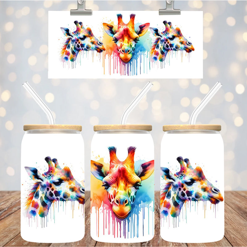 16 oz Uv Dtf Cup Wrap Giraffe Colorful Drip 1012