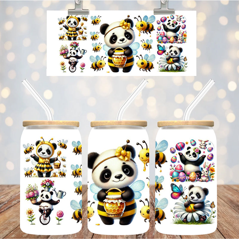 16 oz Uv Dtf Cup Wrap Cute Panda Bees 992