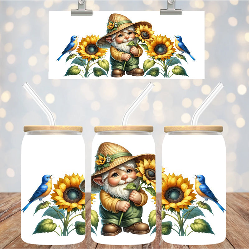 16 oz Uv Dtf Cup Wrap Gnome with Sunflowers 994
