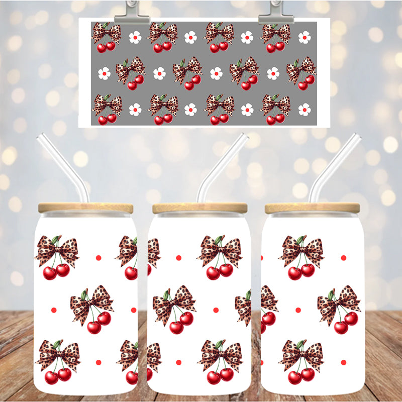 16 oz Uv Dtf Cup Wrap Leopard Bows Cherries 73