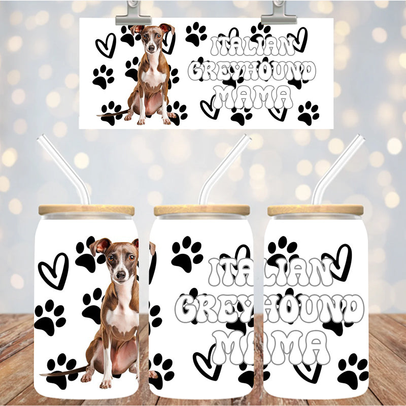 16 oz Uv Dtf Cup Wrap Italian Greyhound Mama 947