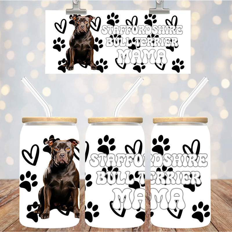 16 oz Uv Dtf Cup Wrap Staffordshire Bull Terrier Mama 935