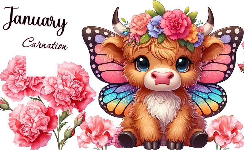 UVDTF Credit Card Skin January Carnation Cute Cow 5023