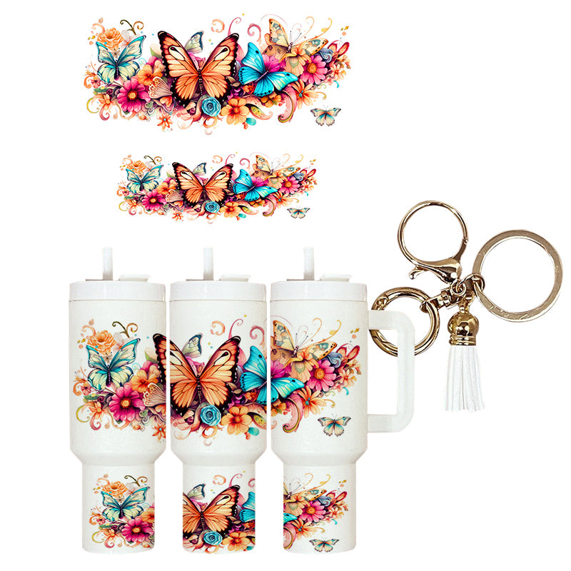 UVDTF Mini Tumbler Wrap Floral Butterflies 4212