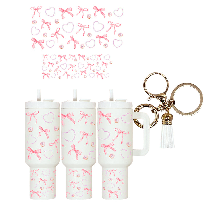 UVDTF Mini Tumbler Wrap Bows Hearts pearls 4191