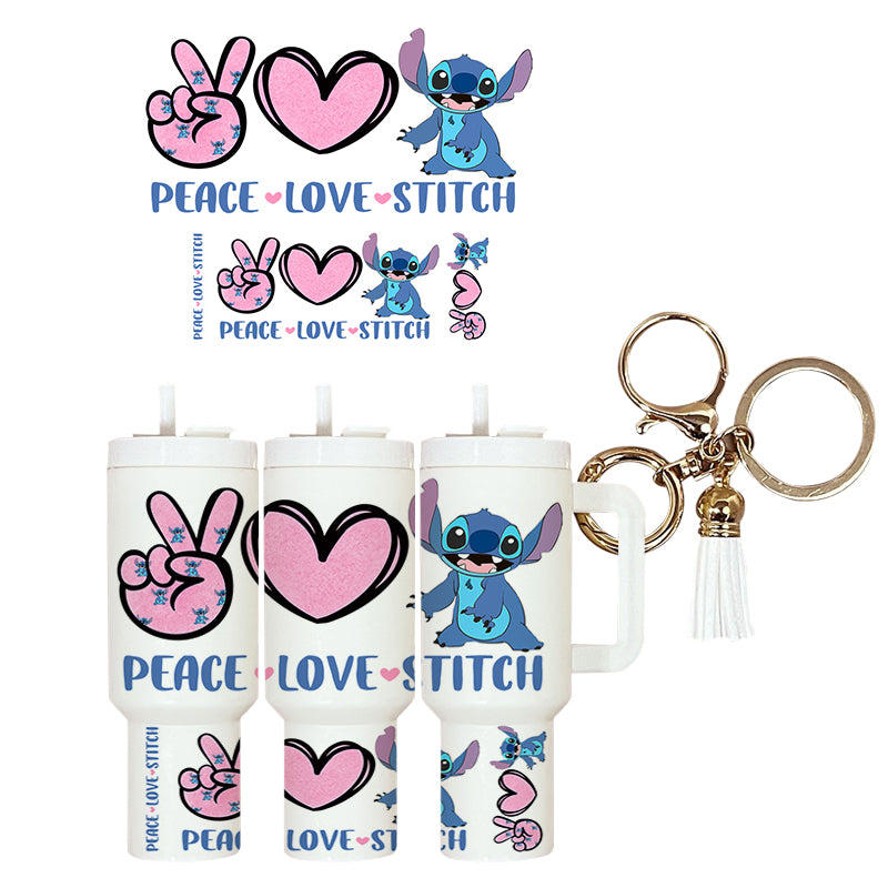 UVDTF Mini Tumbler Wrap Peace Love Blue Monster 4175